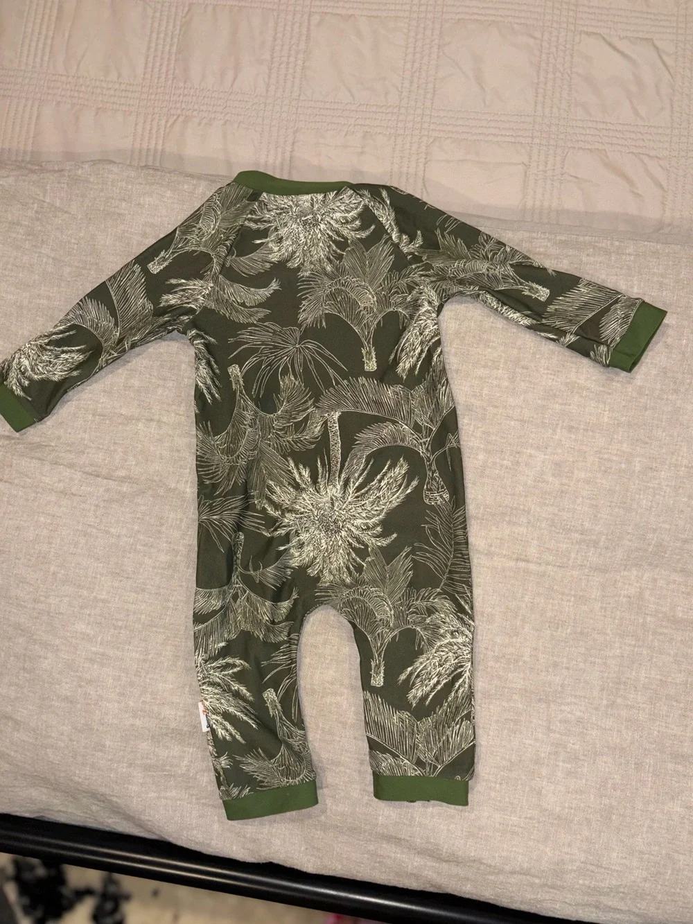 UPF 50 Green Palm-Print Zippered One-Piece Swim Suit for Kids